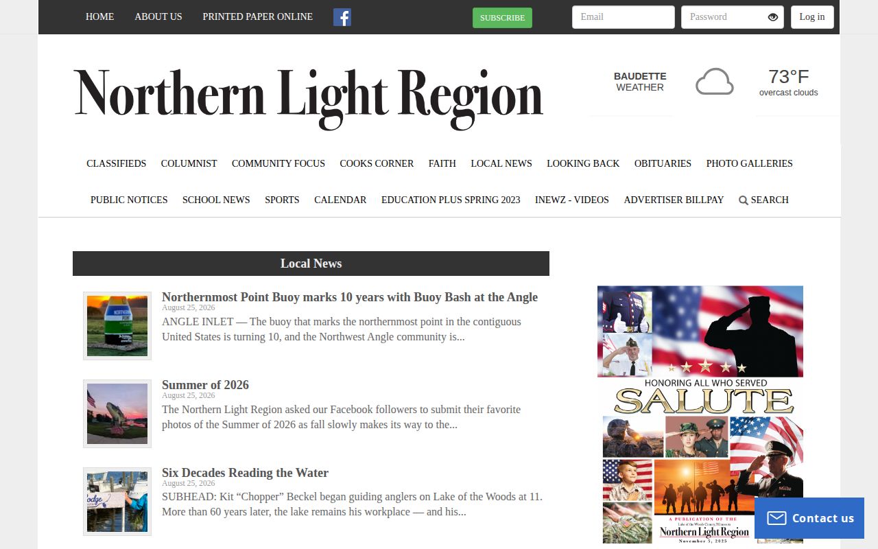 Northern Light Region local news page for Baudette arrest and court reporting