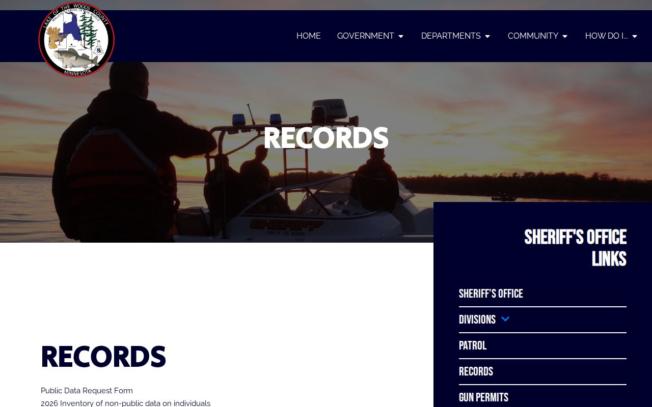 Lake of the Woods County booking records request source page
